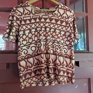 Vintage Salvatore Ferragamo tribal print rayon/nylon tee